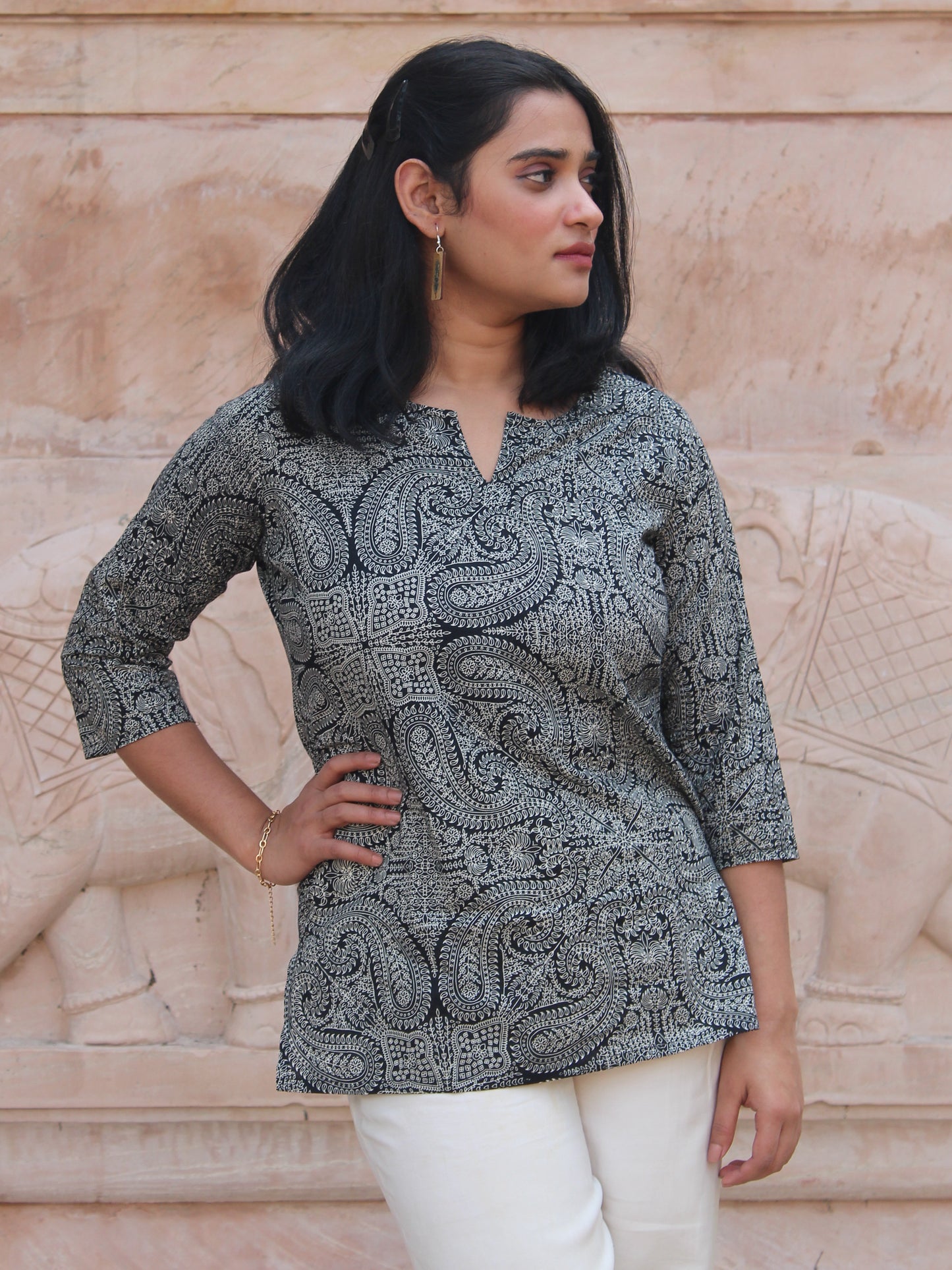 Black Paisley Short Kurta