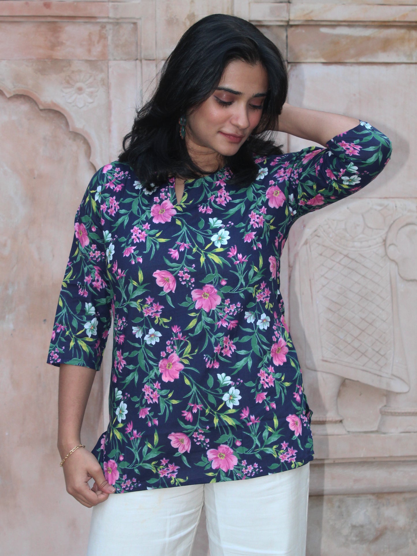 Blue Floral Short Kurta