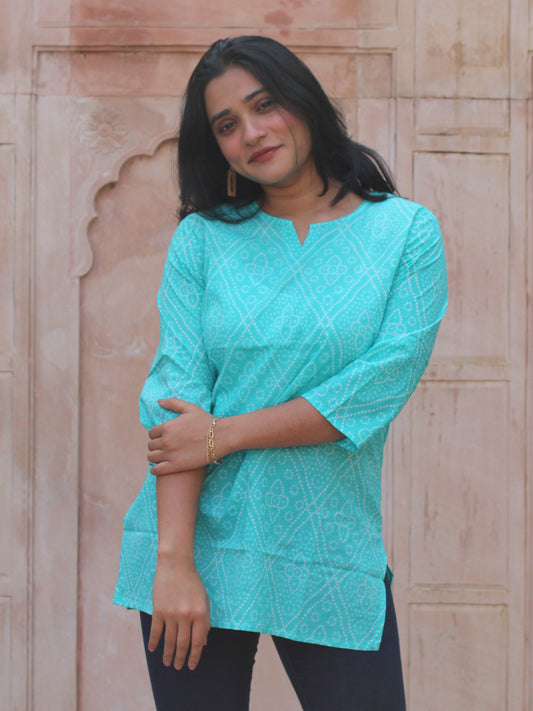Turquoise Bandhani Short Kurta