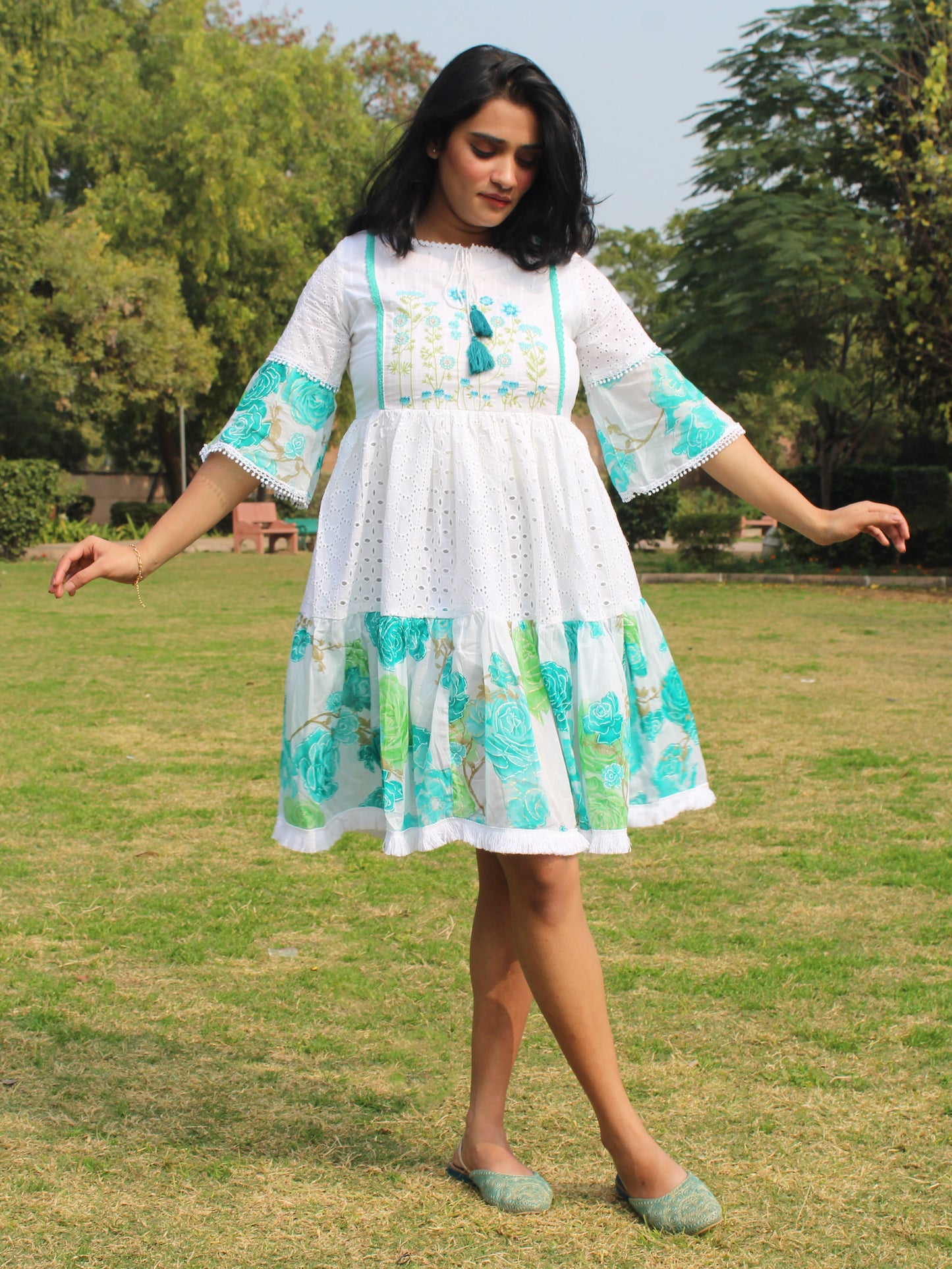 Turquoise Floral Schffili Dress