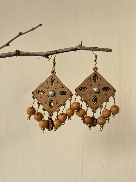 Handcrafted Sanganeri Beaded Wooden Dangler Earrings