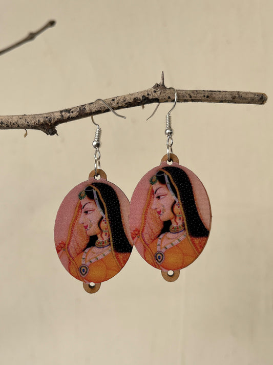 Handcrafted Sanganeri Mallika Wooden Dangler Earrings