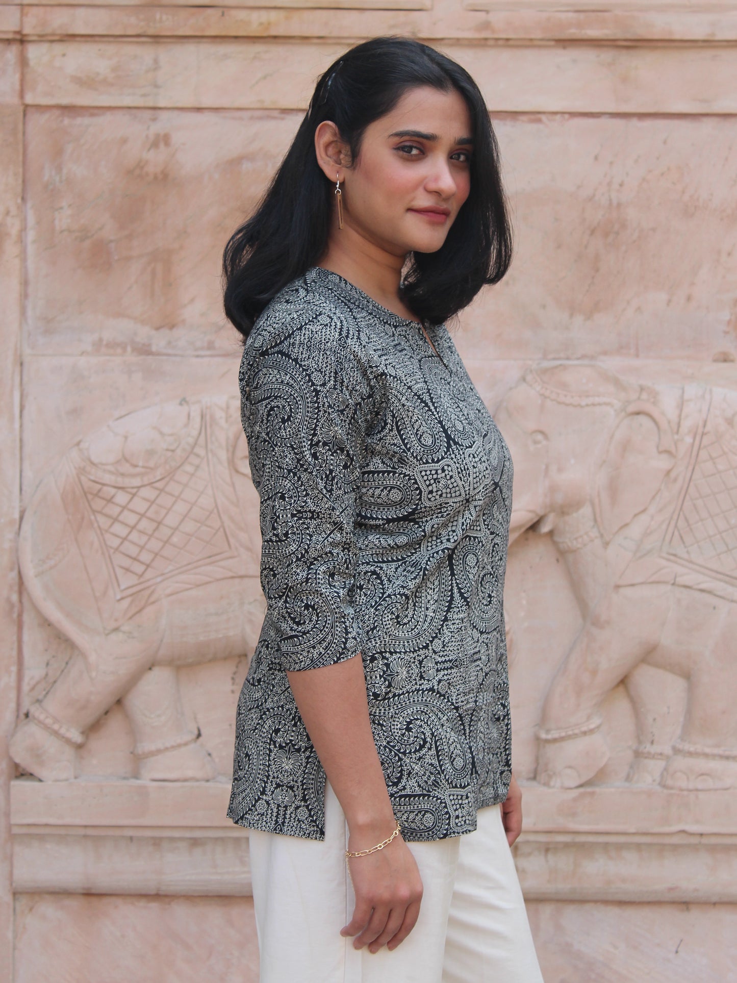 Black Paisley Short Kurta