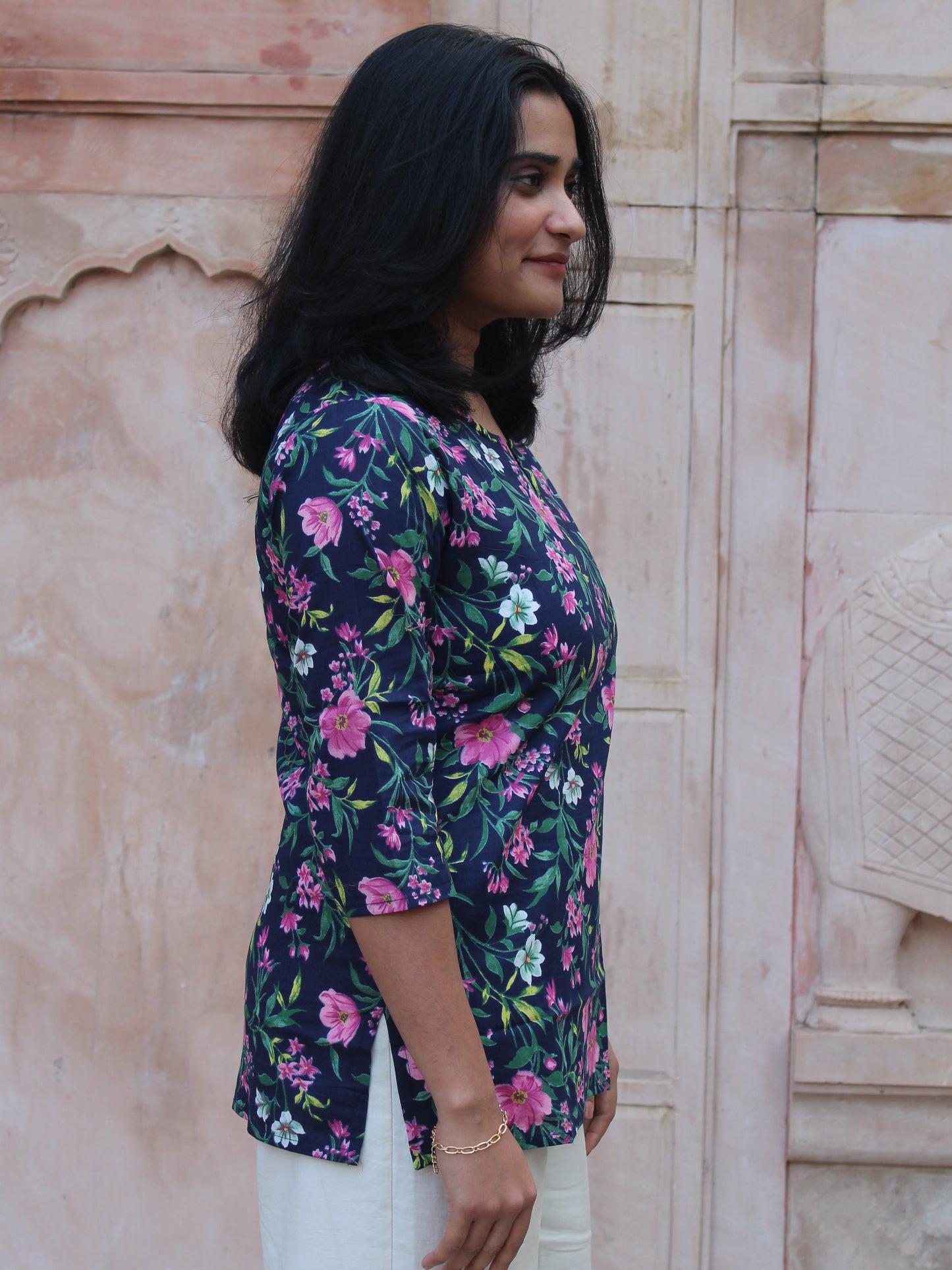 Blue Floral Short Kurta