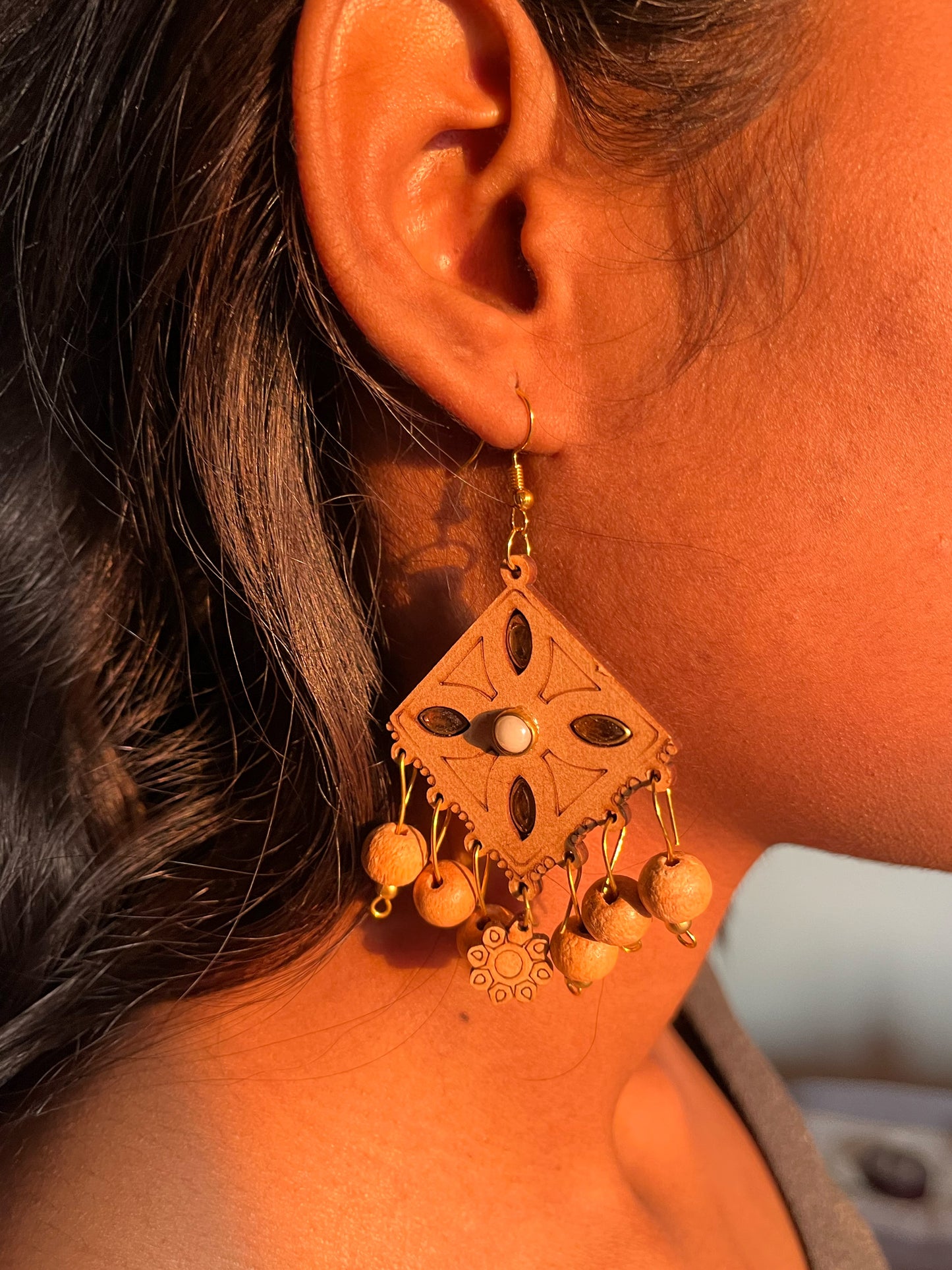 Handcrafted Sanganeri Beaded Wooden Dangler Earrings