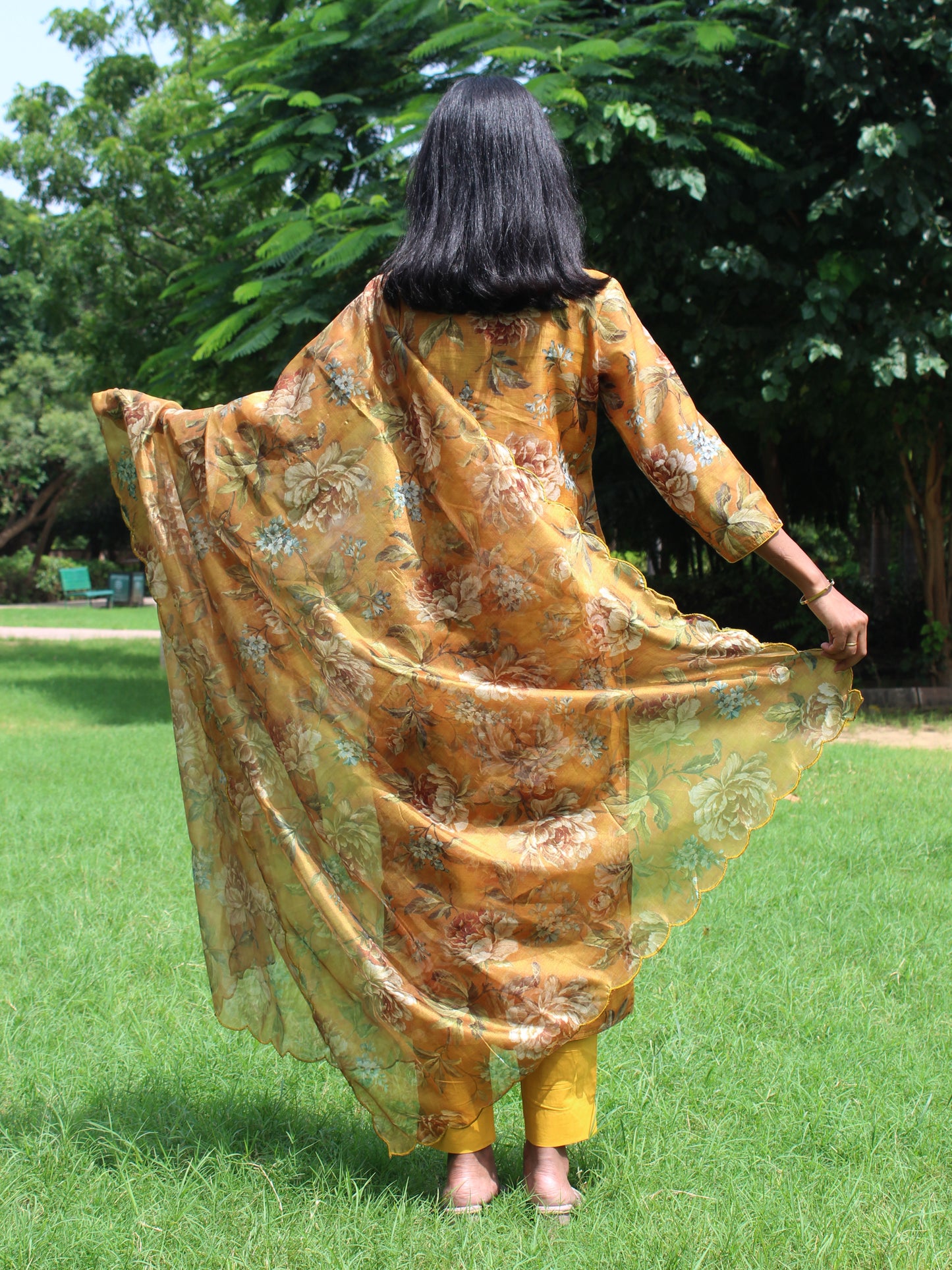 Mustard Yellow Embroidered Straight Fit 3 pc Kurta Set