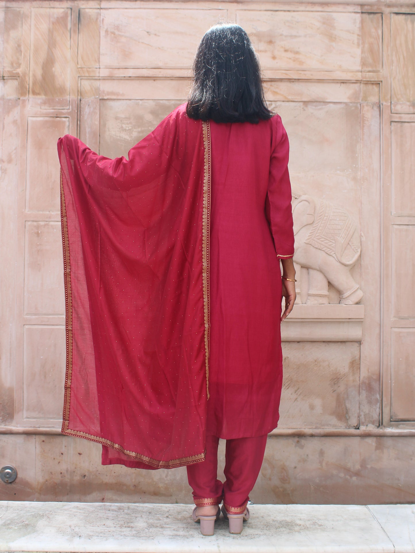 Festive Maroon Brocade Straight fit 3 Pc Kurta Set