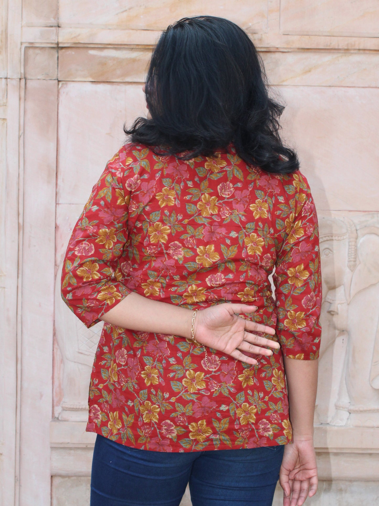 Red Floral Short Kurta