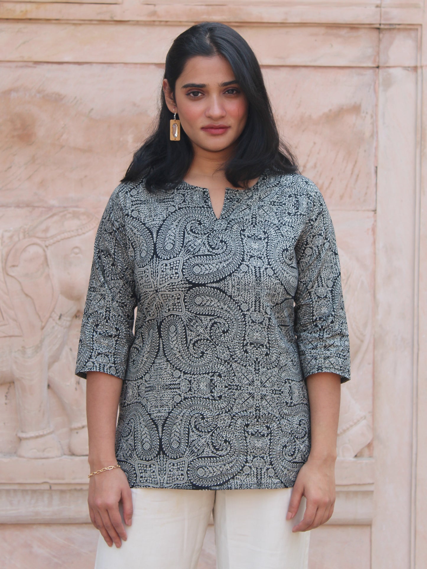 Black Paisley Short Kurta