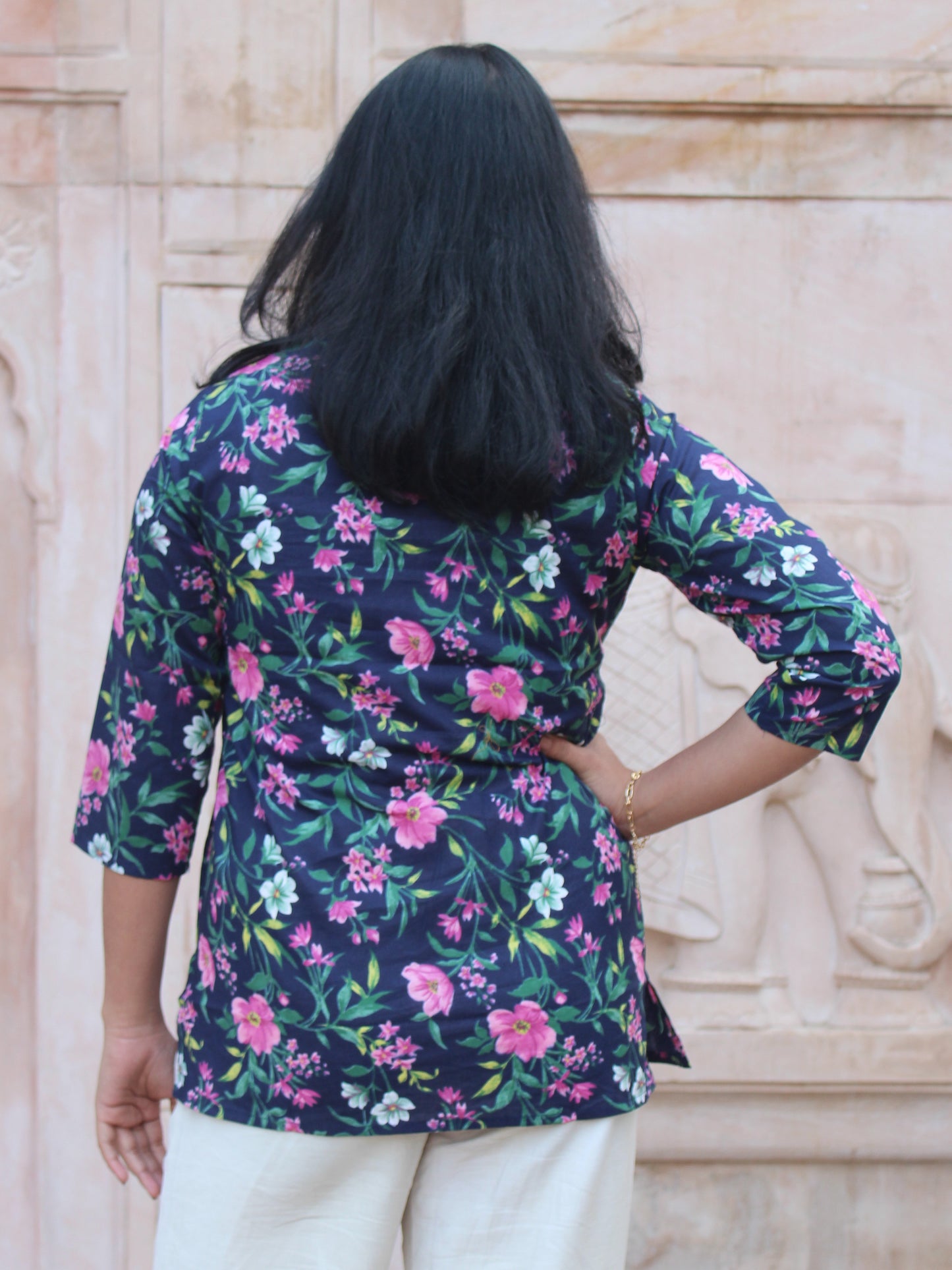 Blue Floral Short Kurta
