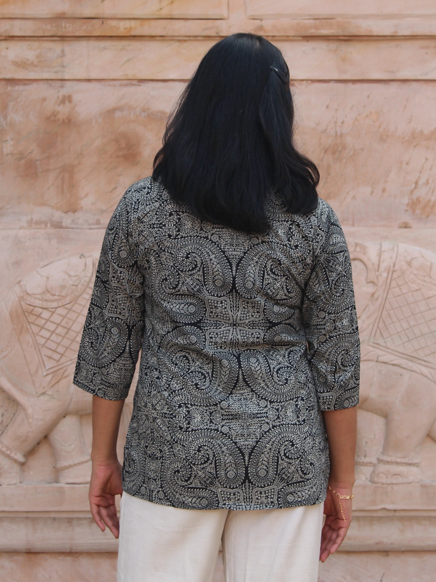 Black Paisley Short Kurta