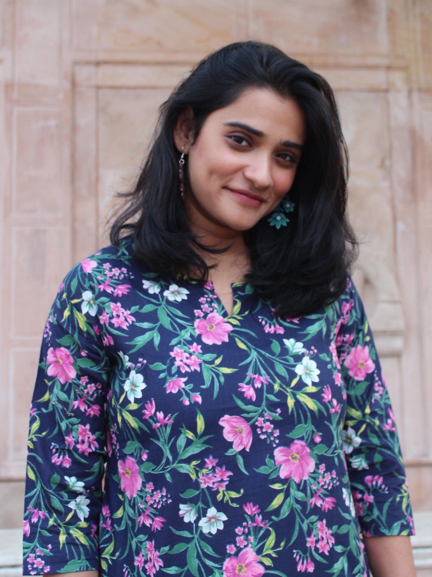 Blue Floral Short Kurta