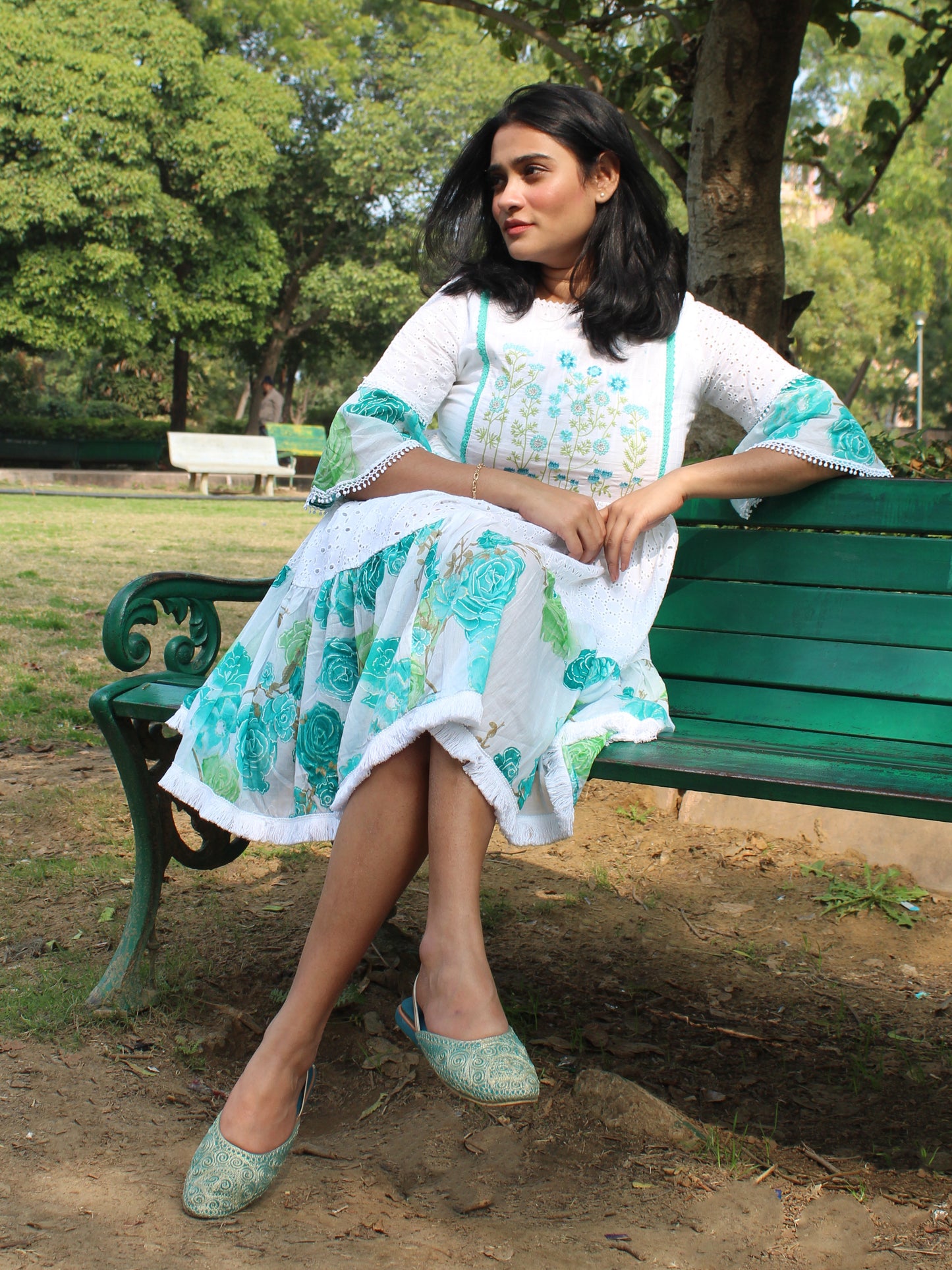 Turquoise Floral Schffili Dress