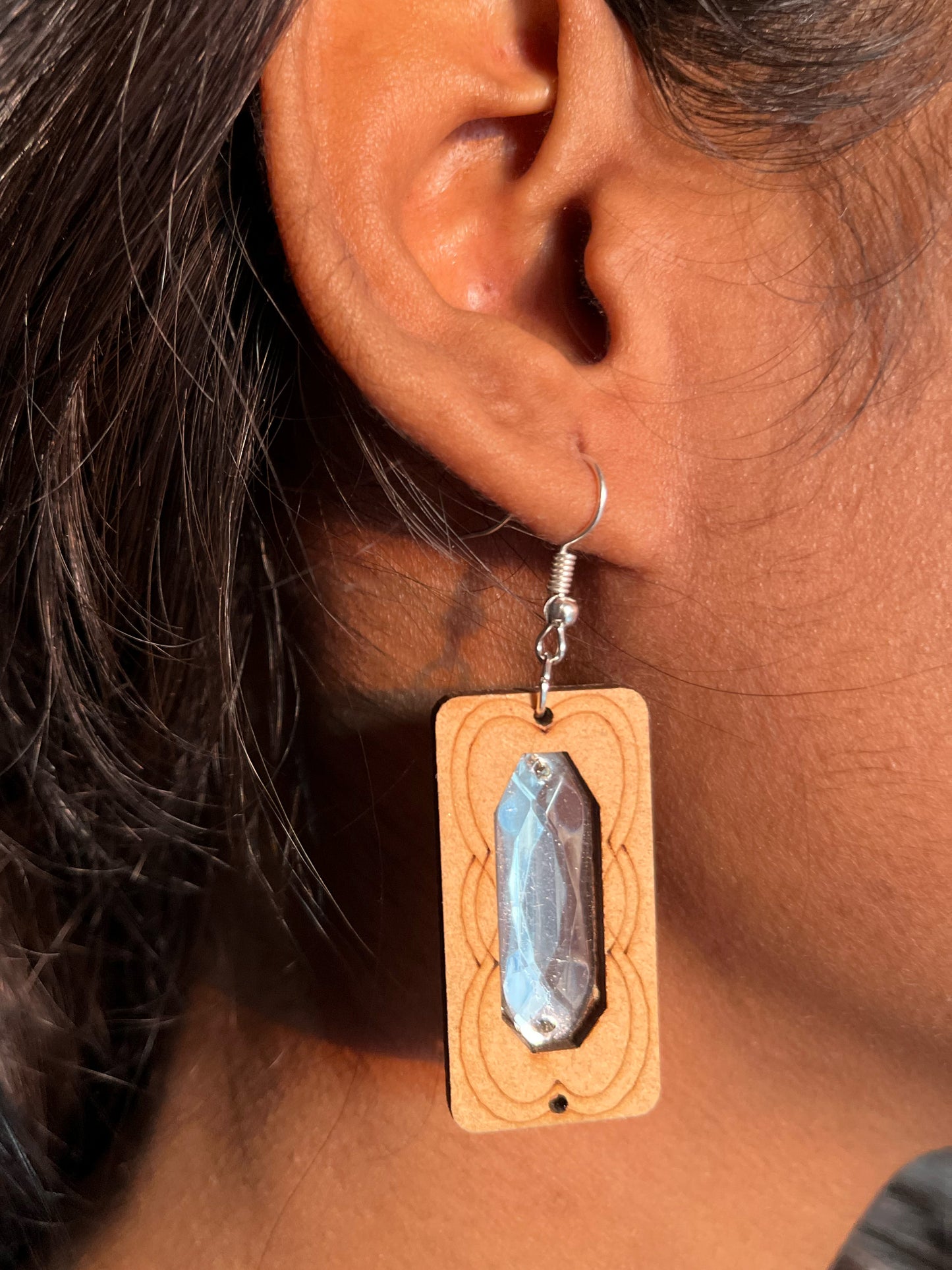 Handcrafted Sanganeri  Crystallised Wooden Dangler Earrings