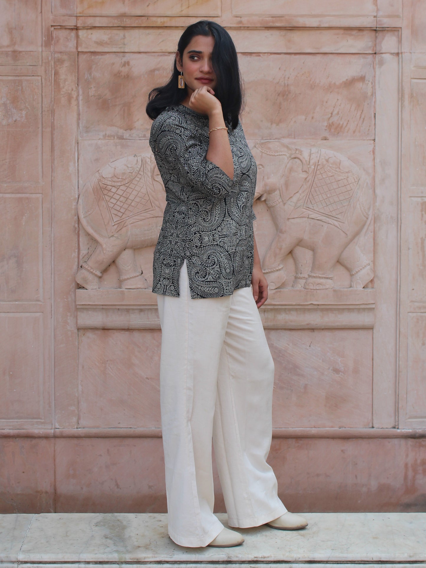 Black Paisley Short Kurta