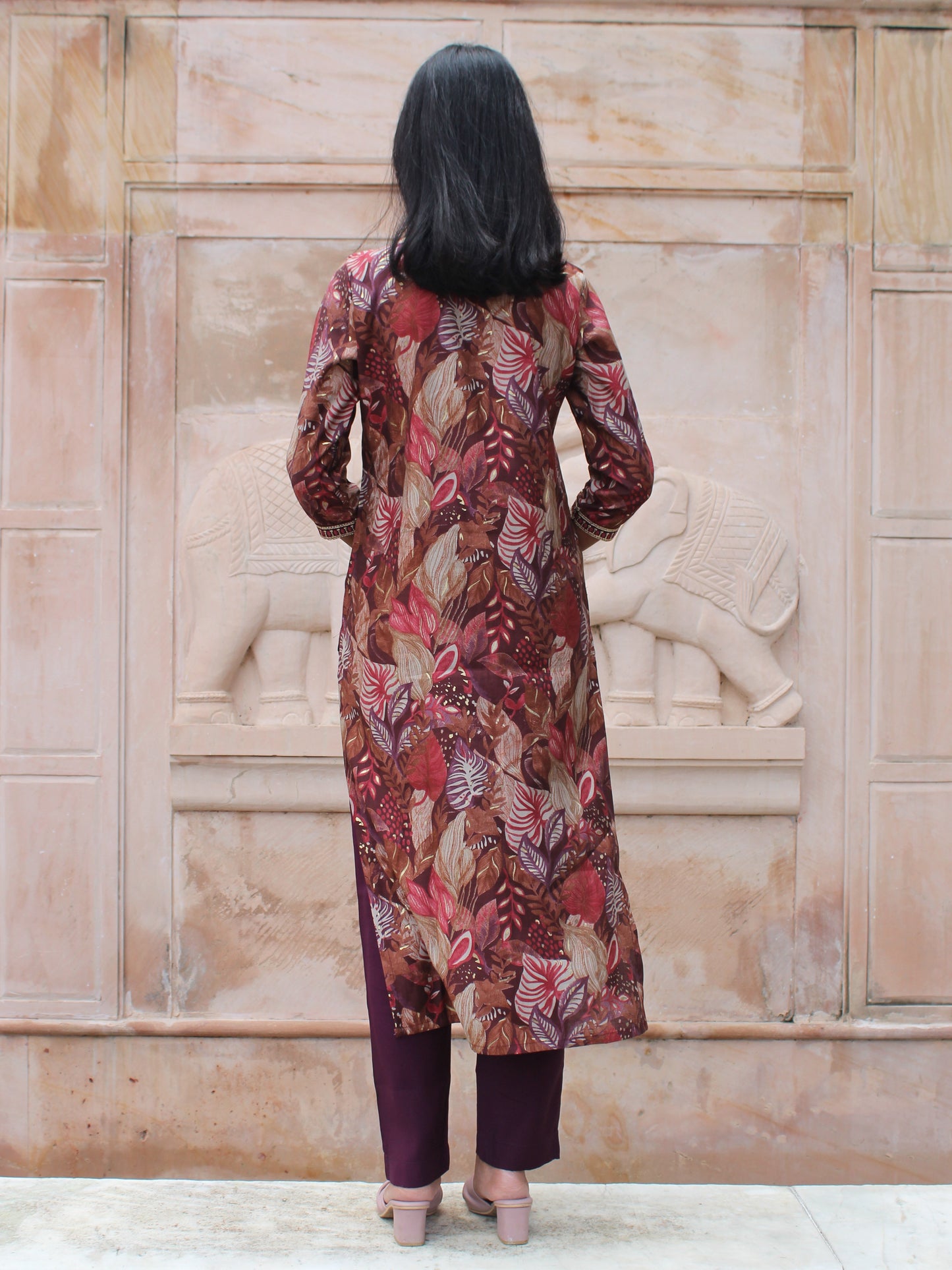 Purple Floral Printed & Embroidered Straight Fit 3 pc Kurta Set