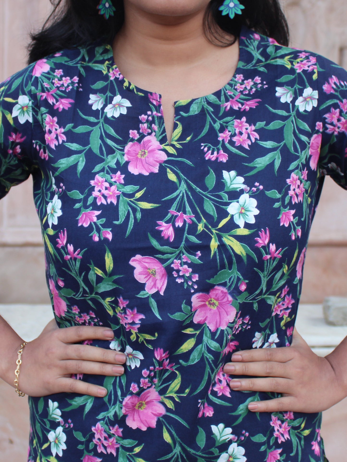 Blue Floral Short Kurta