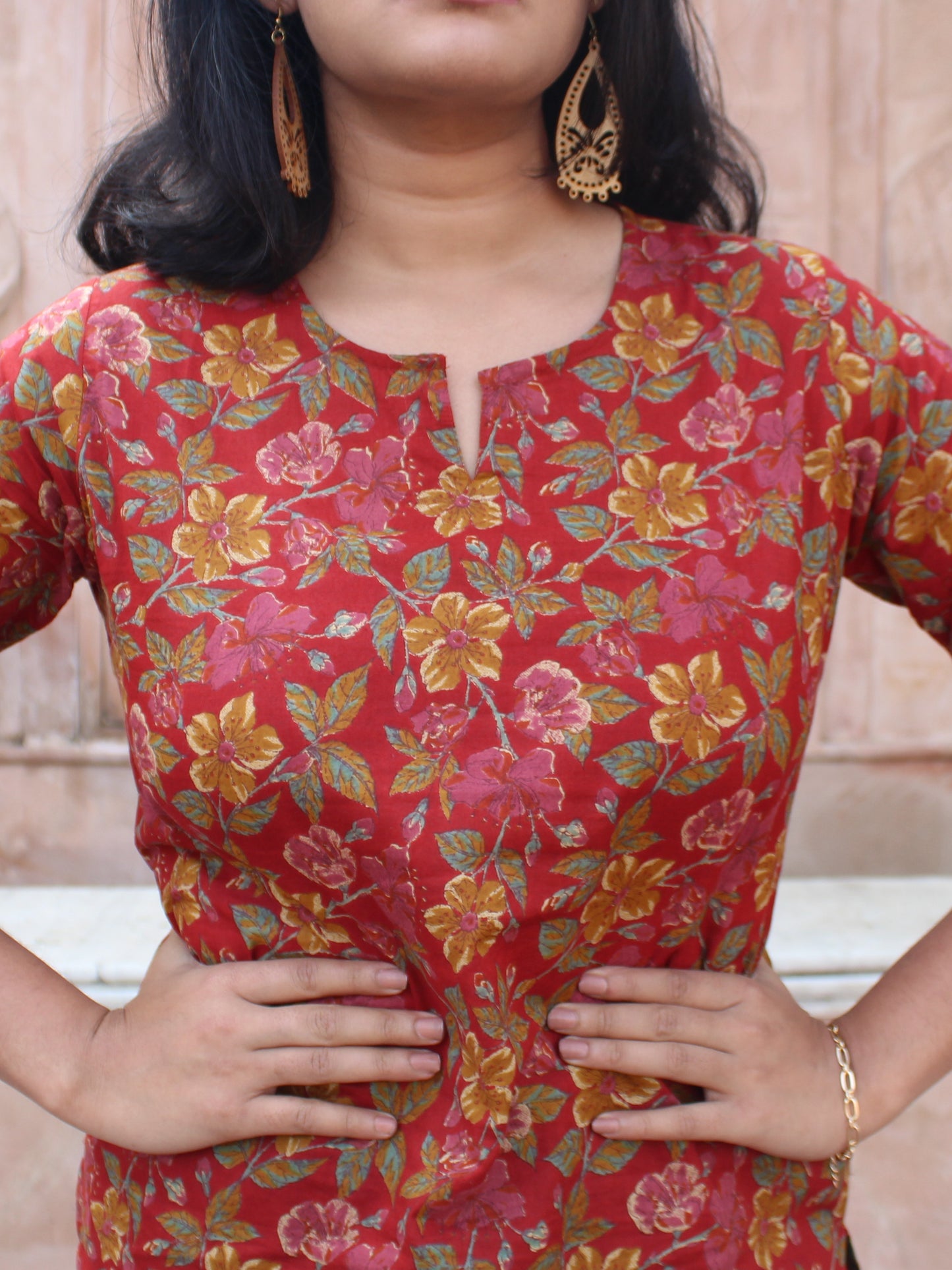 Red Floral Short Kurta