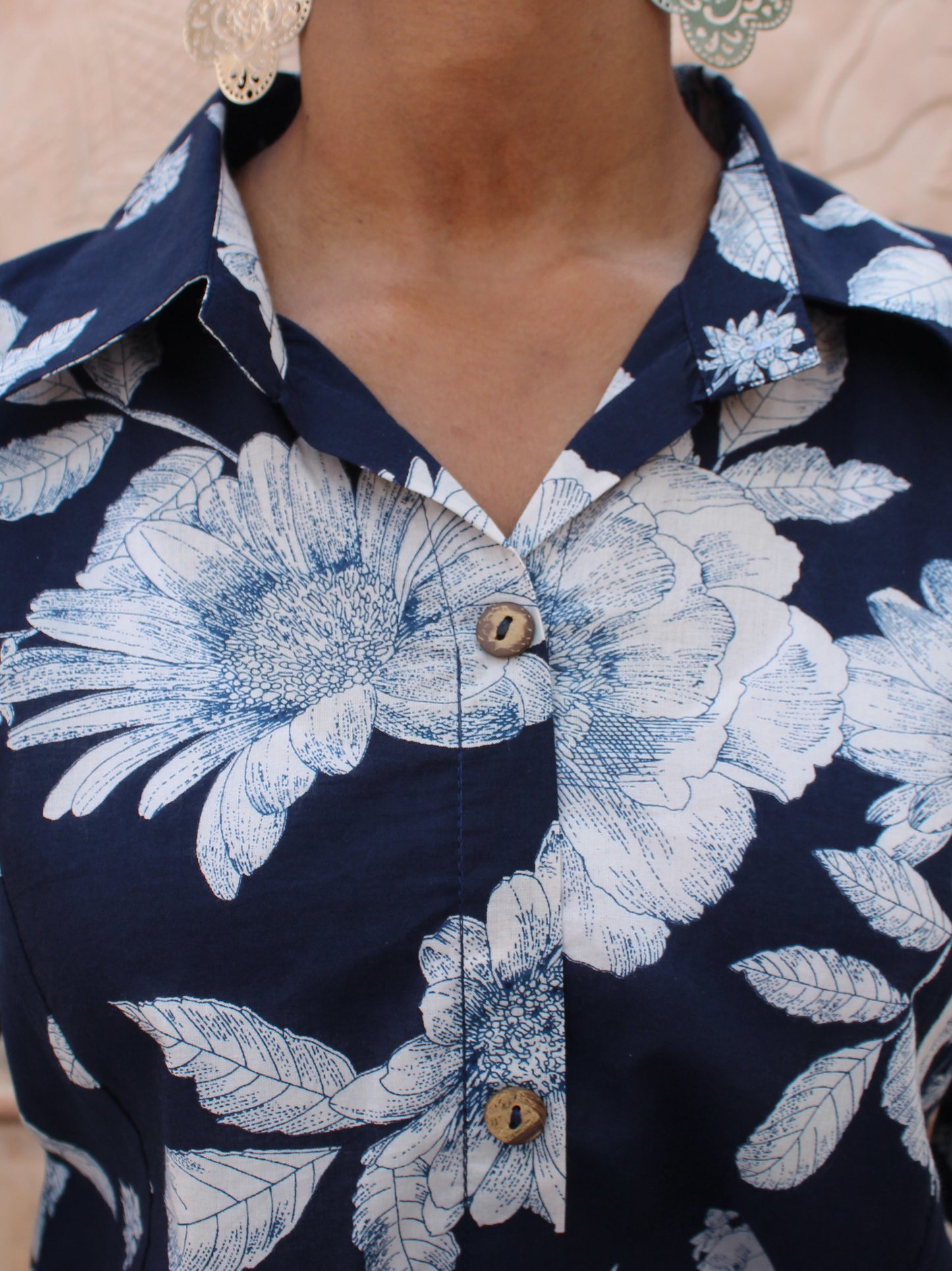 Dark Blue Floral Printed Shirt Collar Co-ord Set