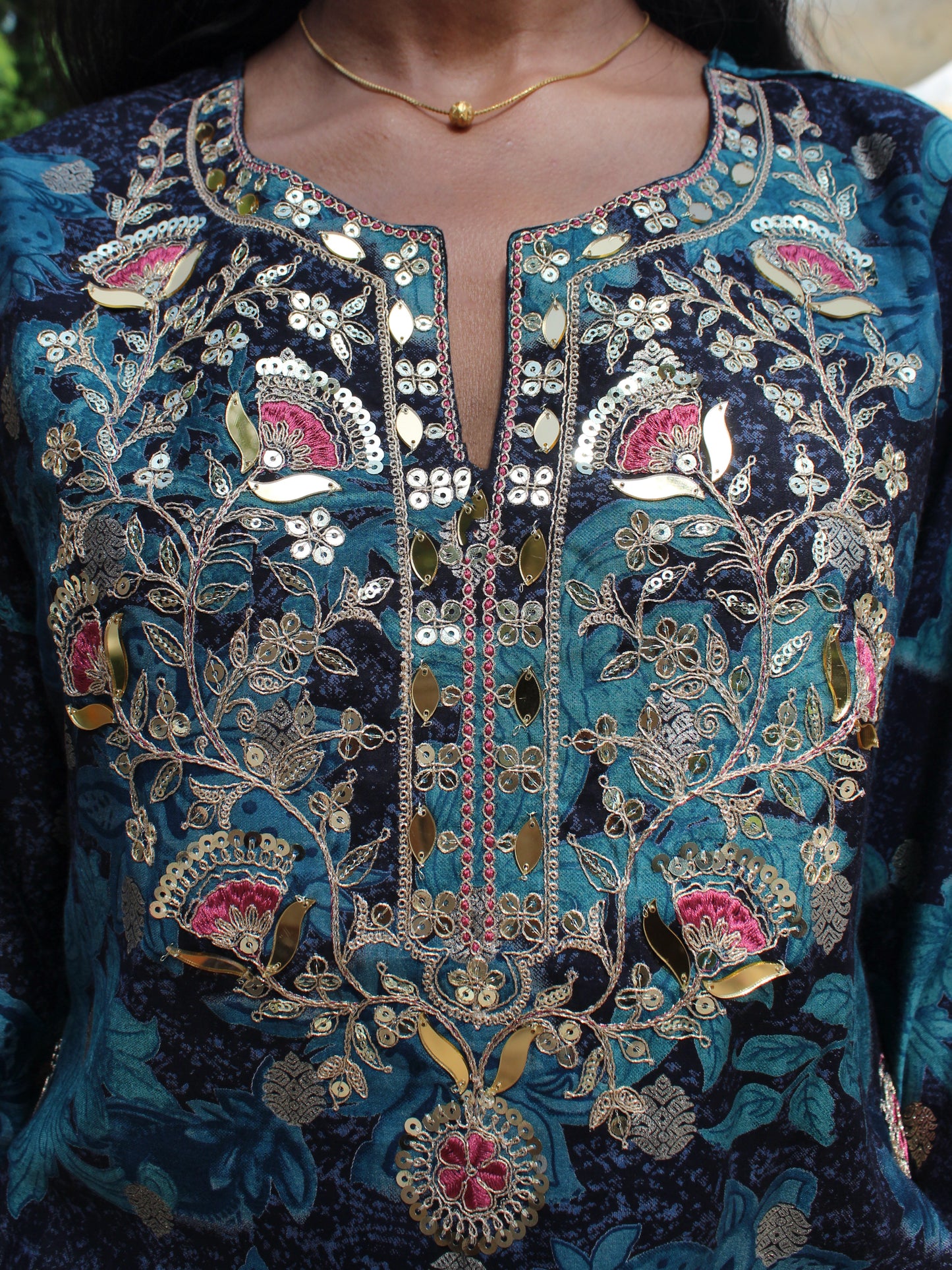 Festive Teal Brocade Embroidered Straight Fit 3 Pc Kurta Set
