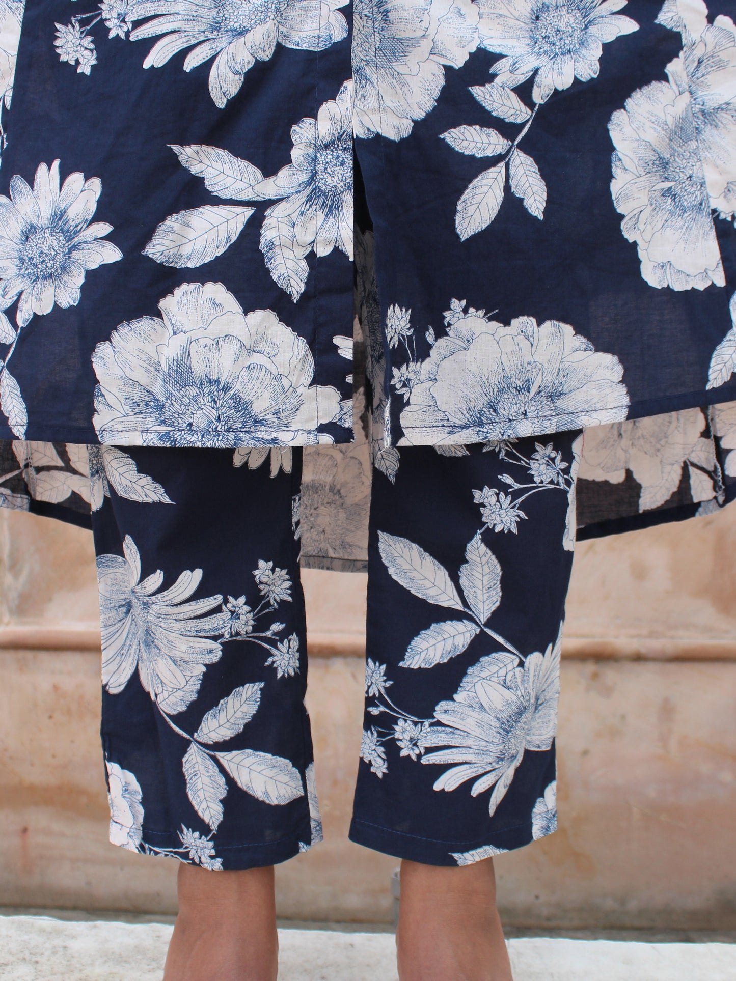 Dark Blue Floral Printed Shirt Collar Co-ord Set