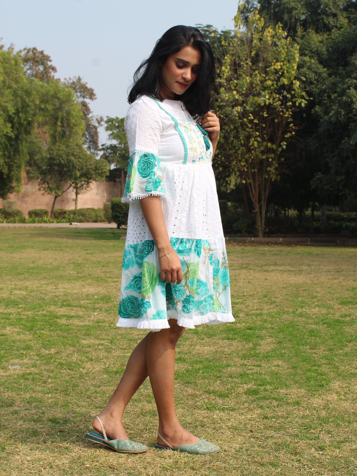 Turquoise Floral Schffili Dress